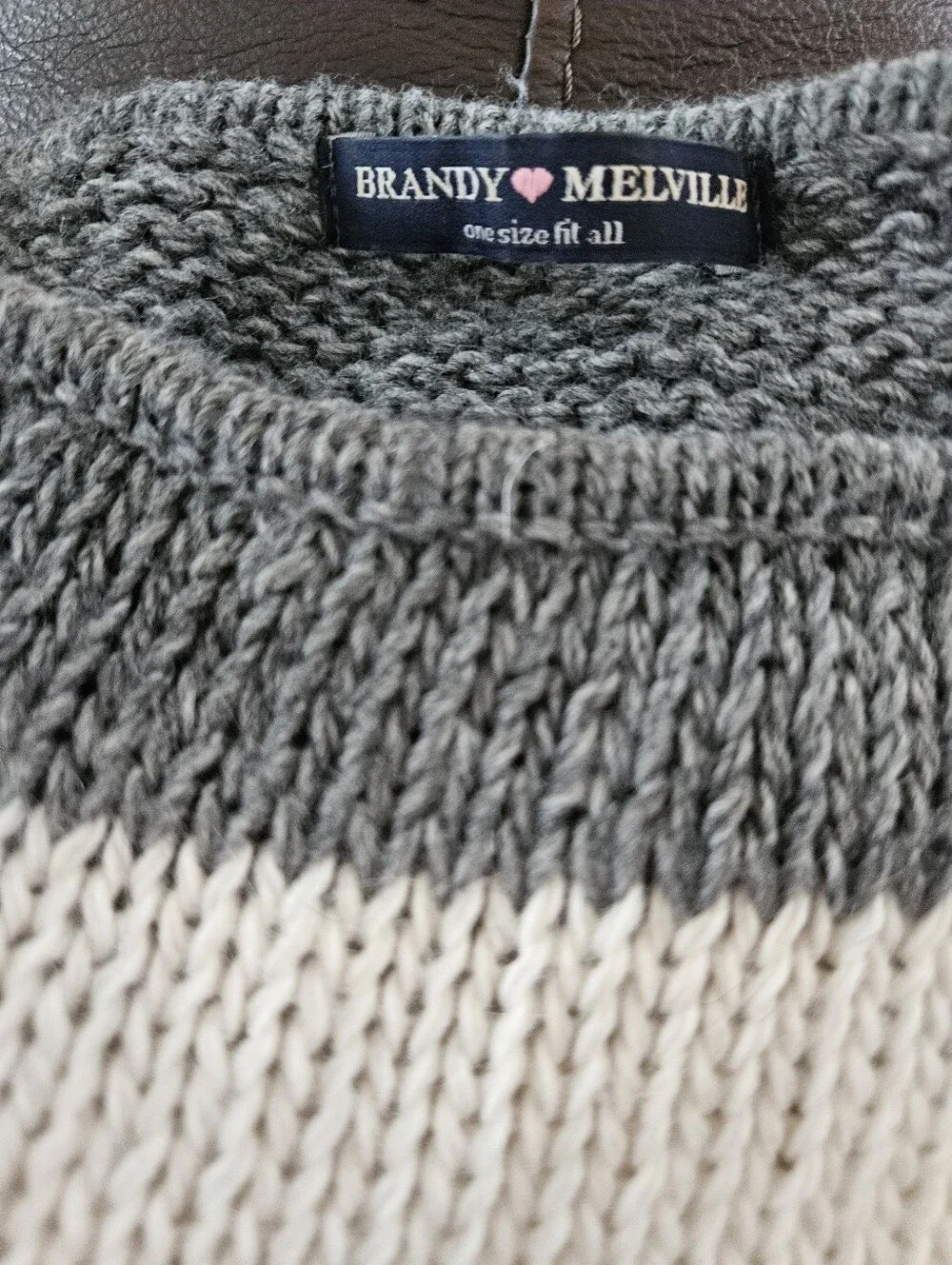 Brandy Melville Striped Knit Sweater - Gray and Cream One Size Fits All